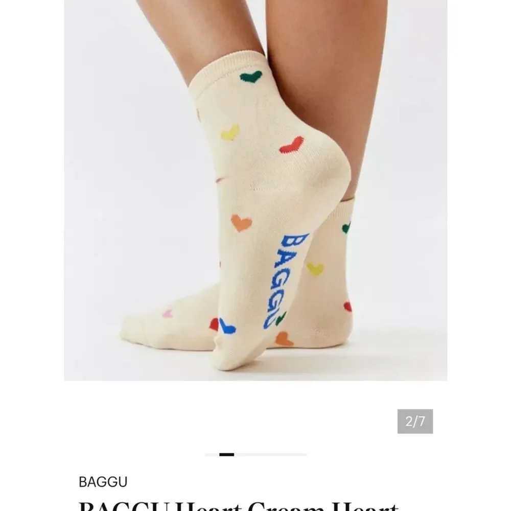BAGGU Heart Cream Heart Pattern Socks